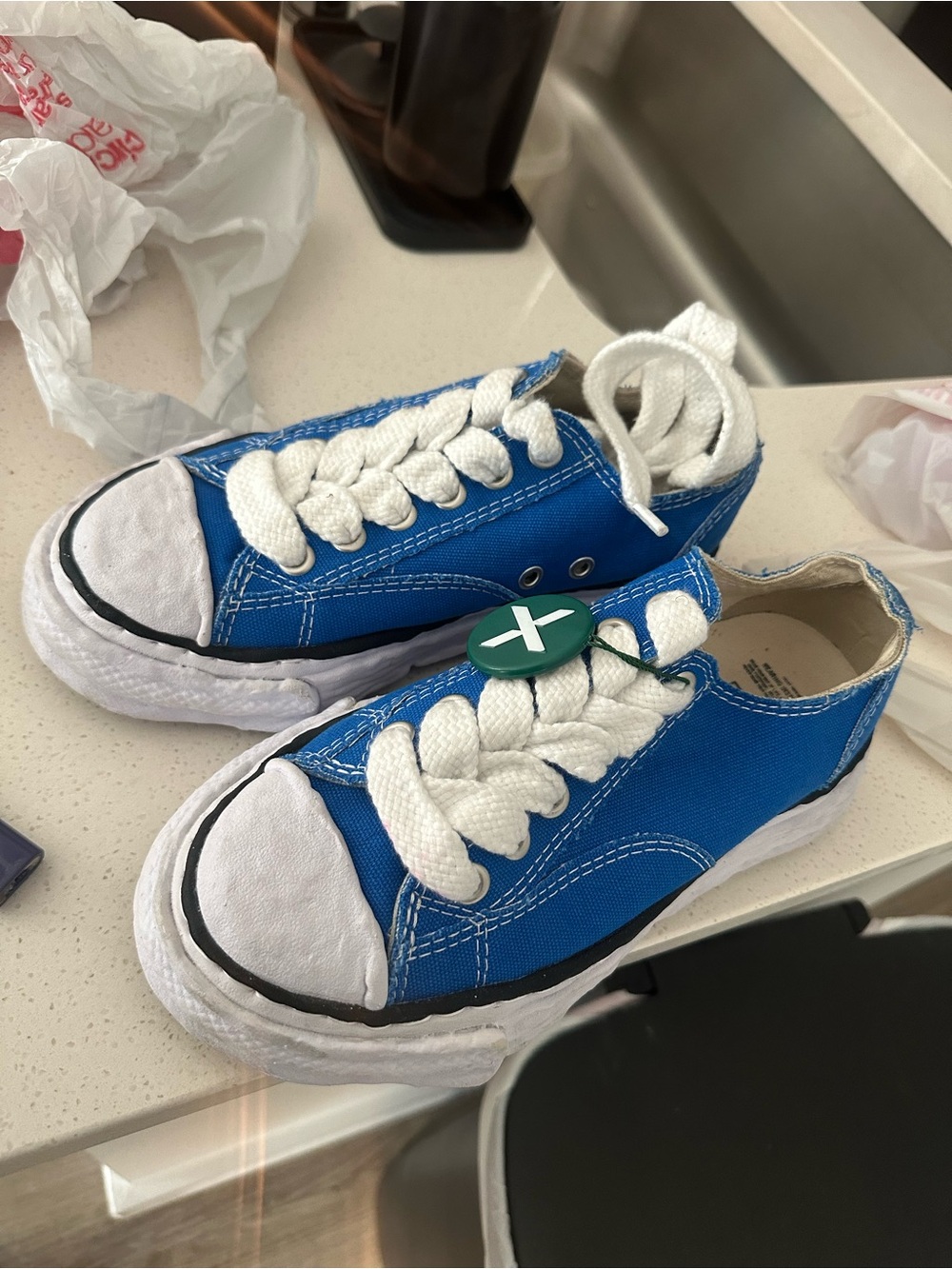 Miharayasuhiro Kids Bright Blue Canvas Lace-Up Sneakers